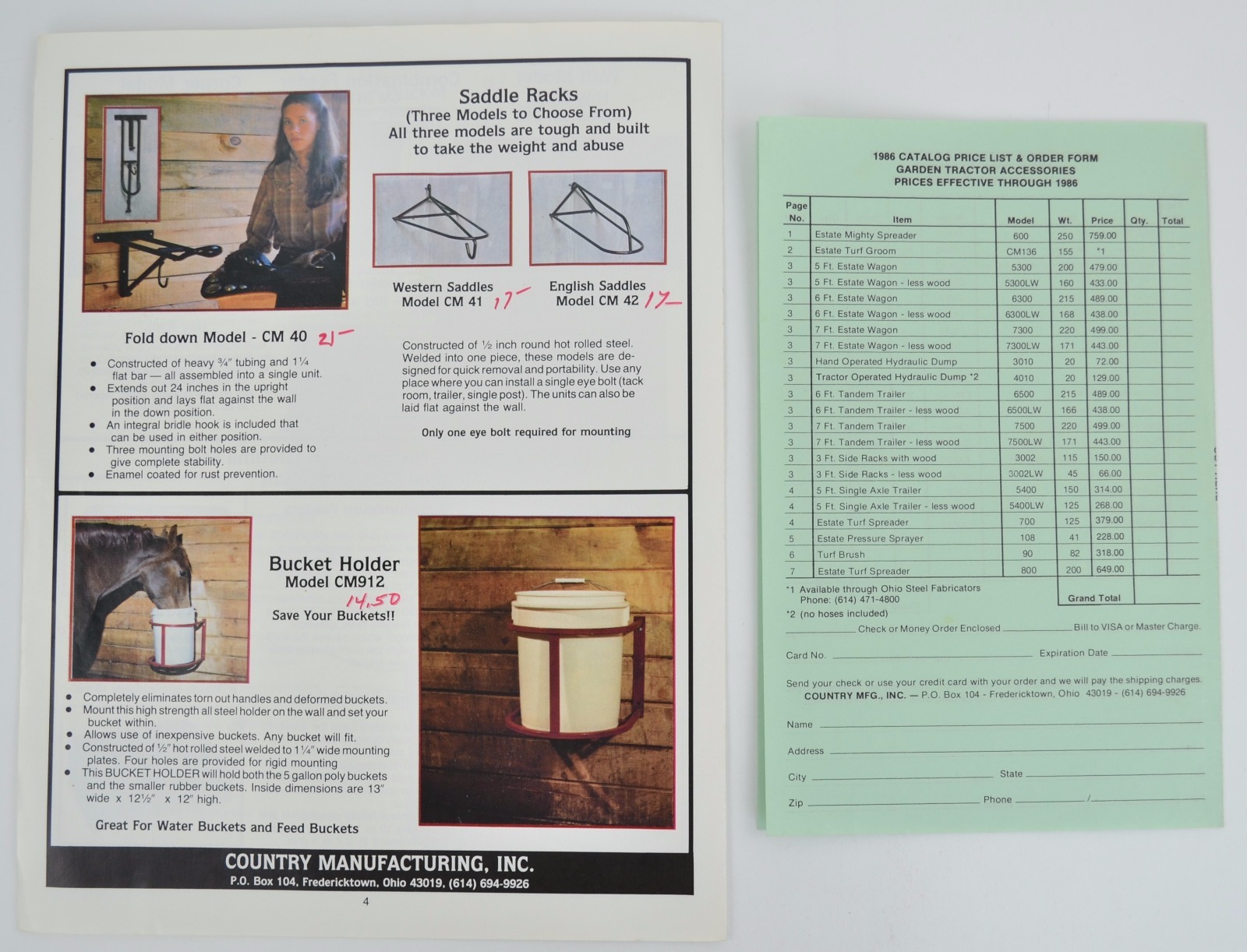 1985-1986 Country Manufacturing Lawn Mower Garden Farm Horse Barn Dealer Catalog