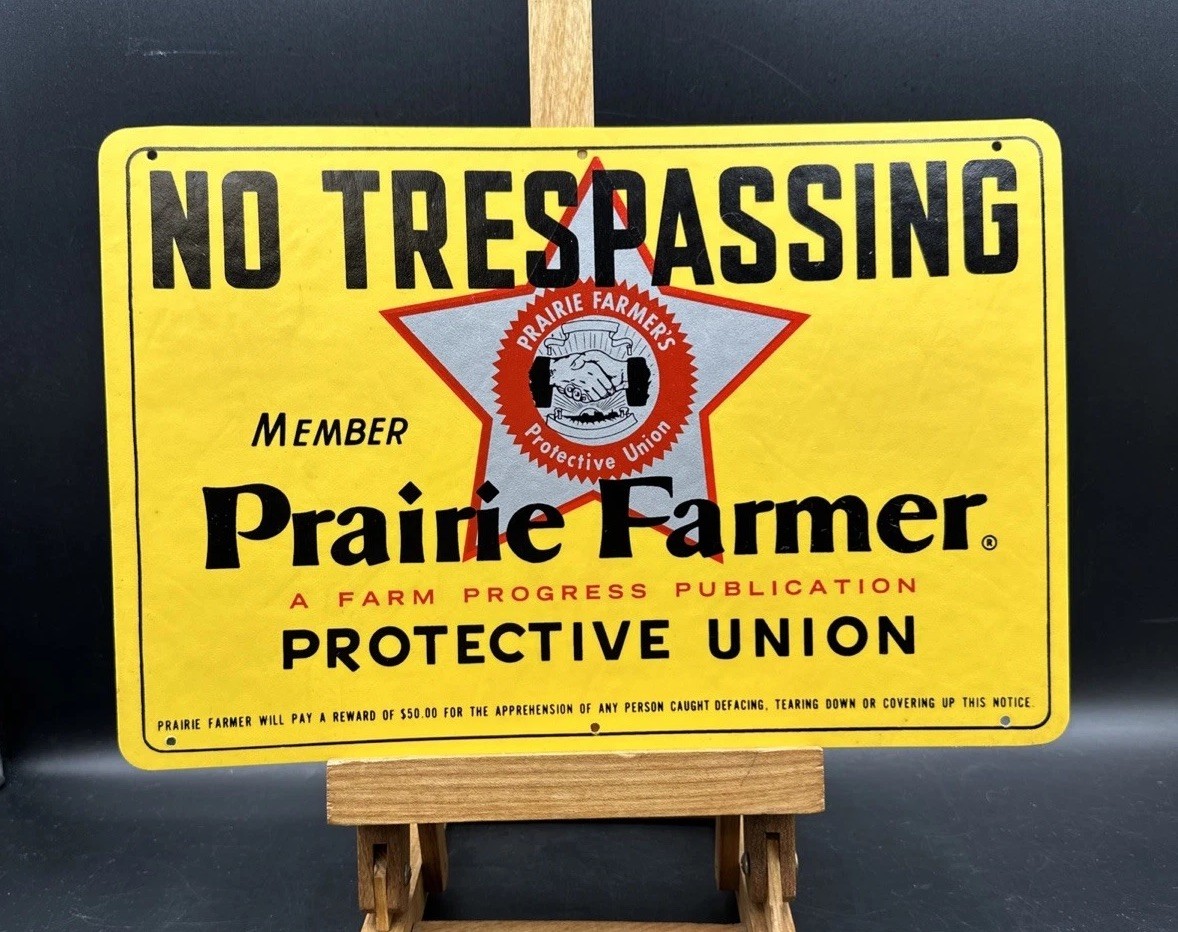 Vintage Prairie Farmer No Trespassing Sign Protective Union Plastic Sign 12″x8″