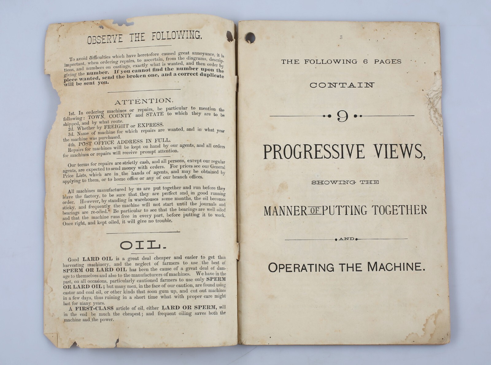 1892 Walter A. Wood Single Apron Binding Harvester Directions Manual Parts List