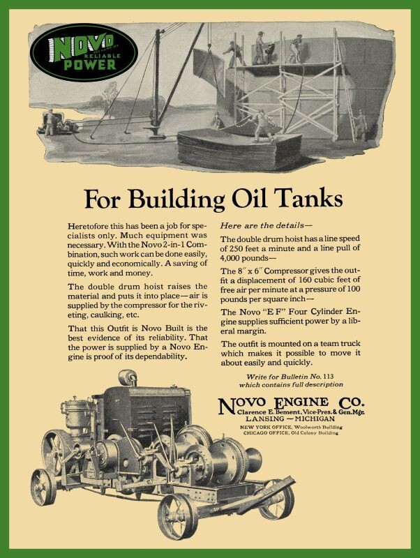 1923 NOVO Engine Co. 2 in 1 Compressor & Hoist New Metal Sign: 12×16″ Ships Free