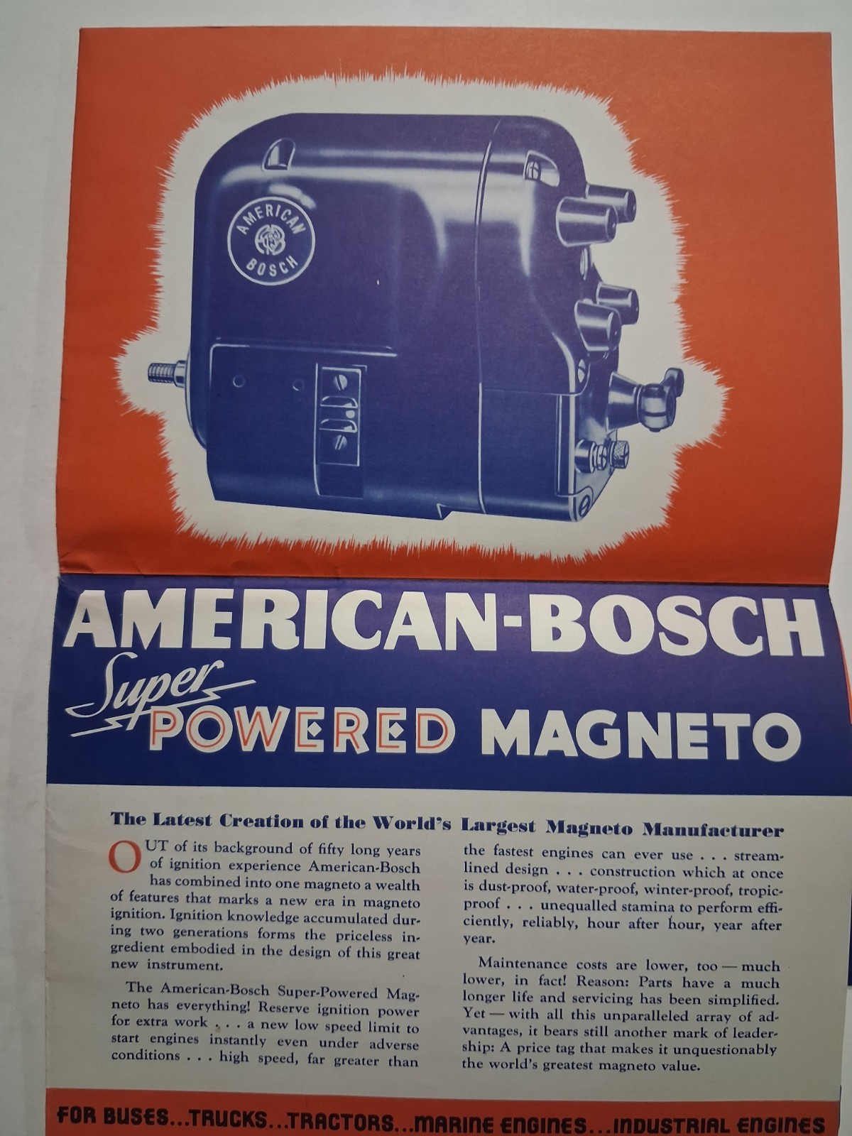 1936 AMERICAN BOSCH POWERED MAGNETO AGRICULTURE Poster Brochure 18″x24.8″