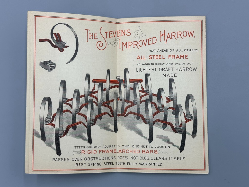 1880s STEVENS HARROW Farm Victorian Folding Advertising Trade Card AUBURN NY