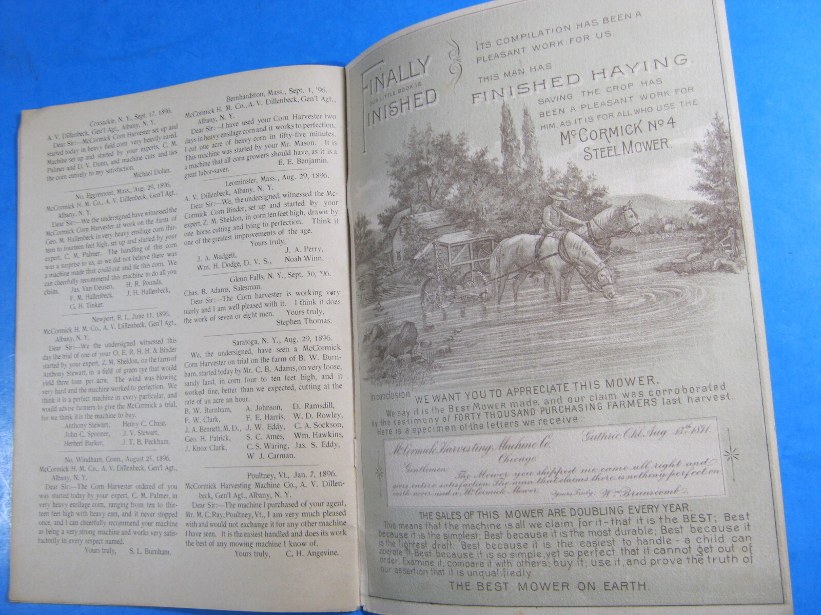 MCCORMICK HARVESTING MACHINE MOWER BINDER ODD FELLOWS BUILDING CHICAGO booklet