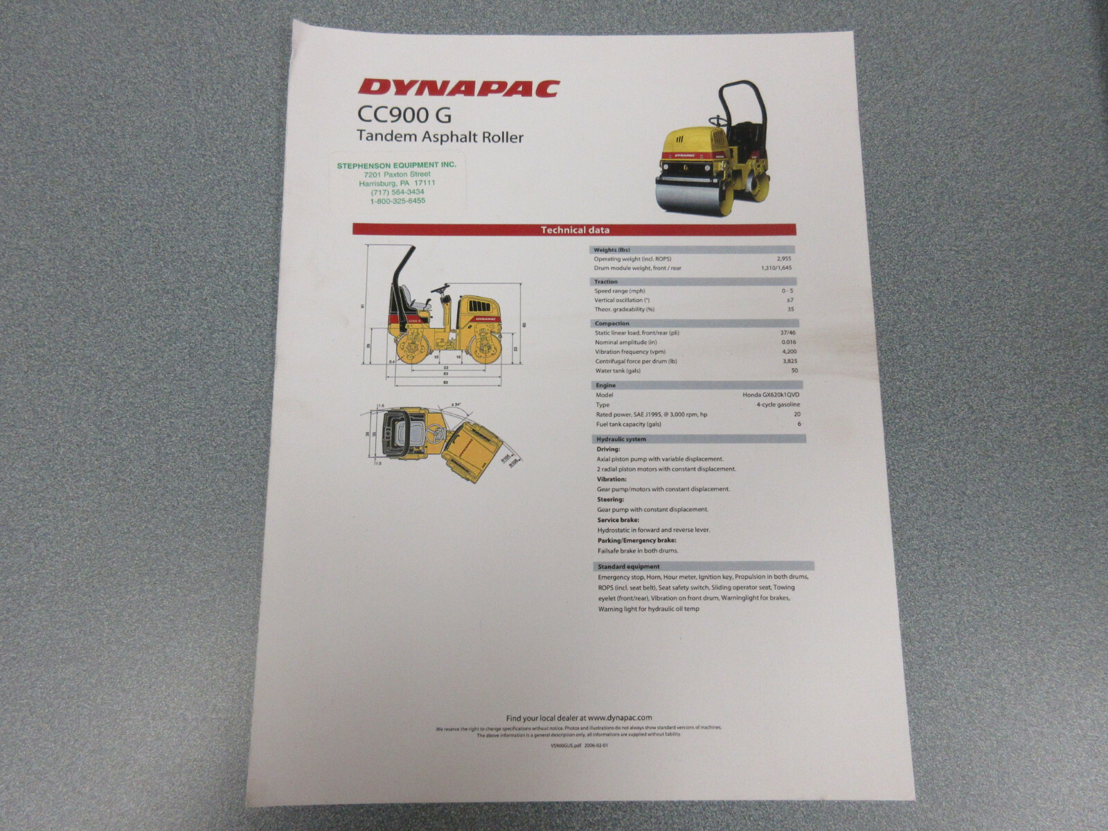 Dynapac CC900 G Roller Compactor Brochure 1 Page