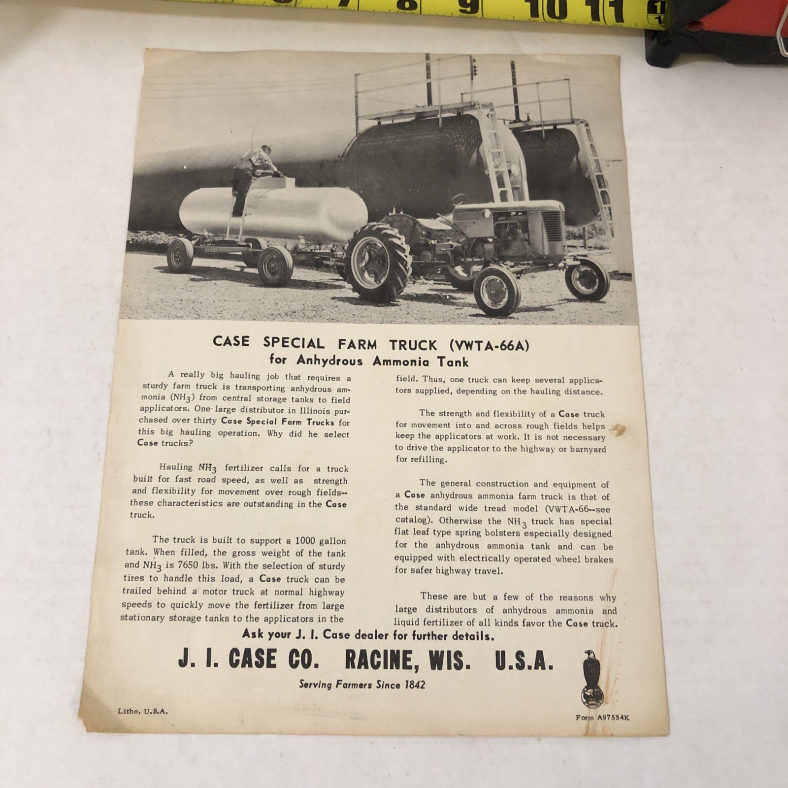 J.I. CASE CO. RACINE, WIS. TRACTORS Anhydrous Tank A97554K