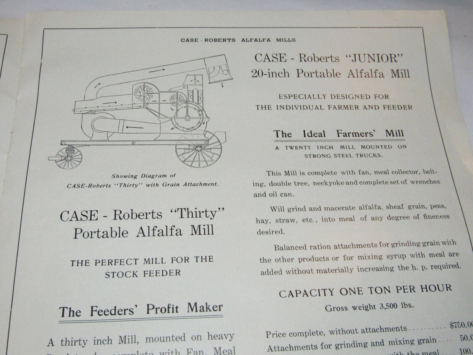 VTG 1913 CASE-ROBERTS ALFALFA MILLS CATALOG! J I CASE THRESHING MACHINE CO! JI