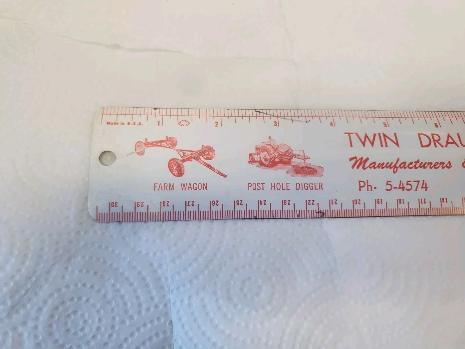 12″ Metal Ruler Twin Draulic Laurens Iowz Farm Wagon Loaded Post Hole Digger