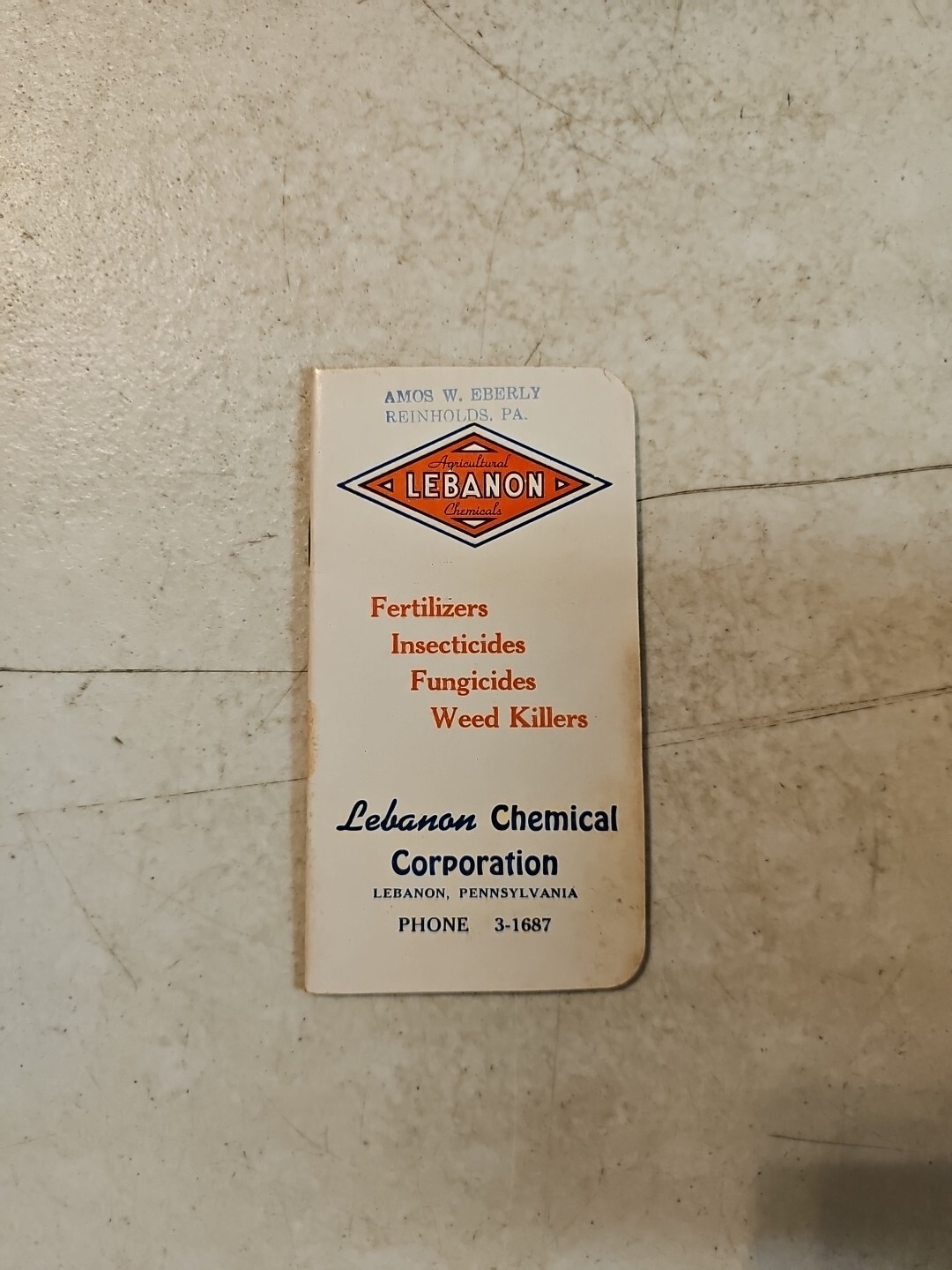 Lebanon Chemical Corp Lebanon PA Fertilizer Notebook Shirt Pocket Memo Book 1954