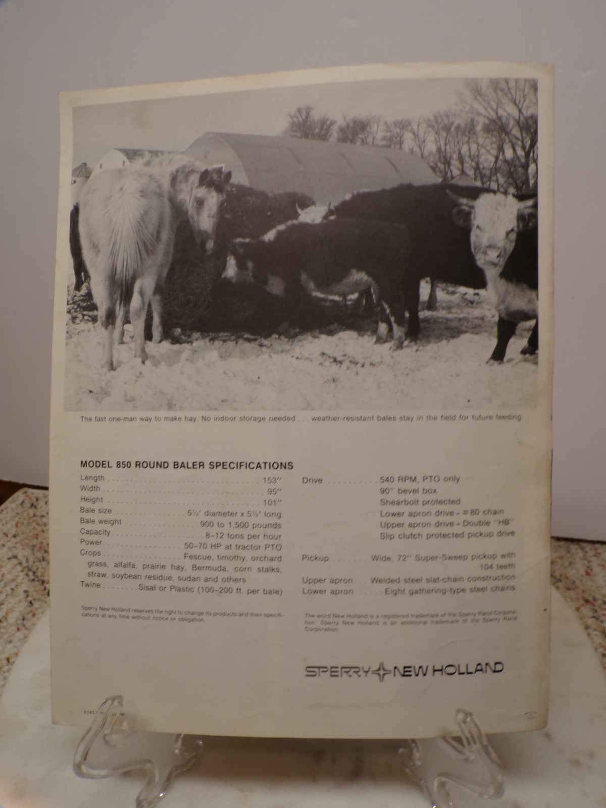 1974 Sperry New Holland Model 850 Round Baler Farm Brochure