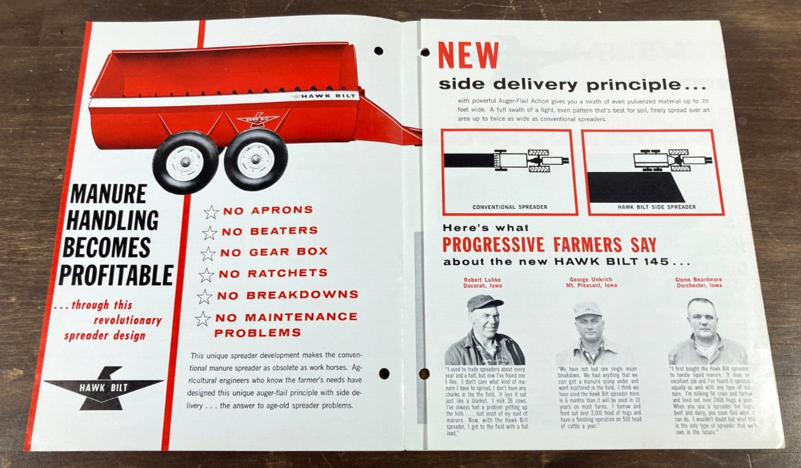 Hawk Bilt 145 Manure Side Spreader 1960s Dealer Sales Brochure Tractor Implement