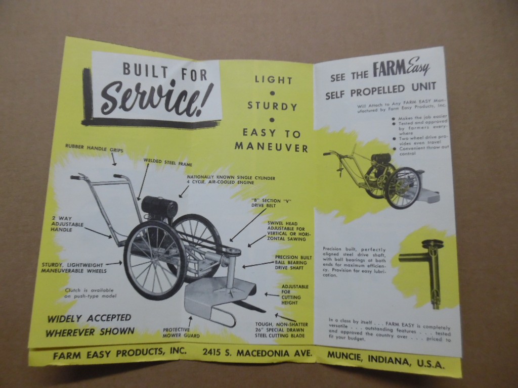 c.1950 Farm Easy Products Garden Tractor Catalog Brochure Muncie Indiana Vintage