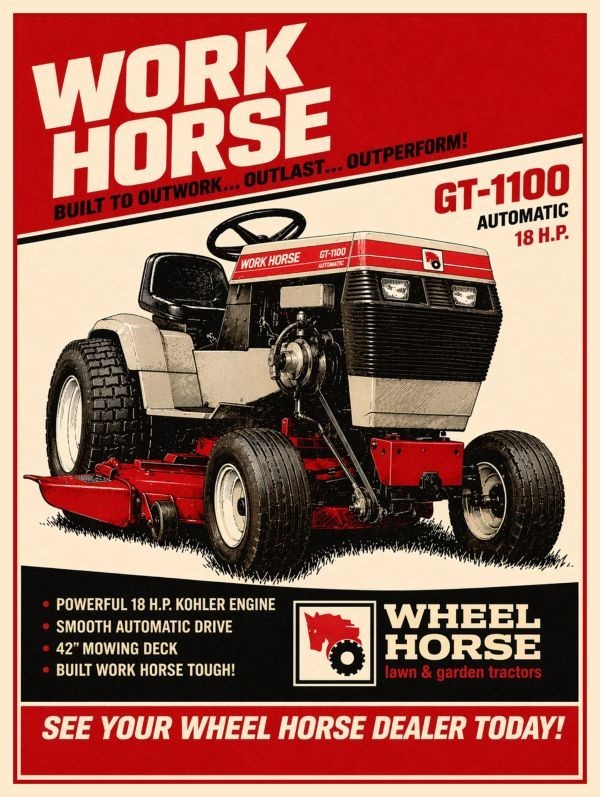 Wheel Horse Work Horse GT-1100 Garden Tractor NEW Metal Sign: 12×16″ Free Ship