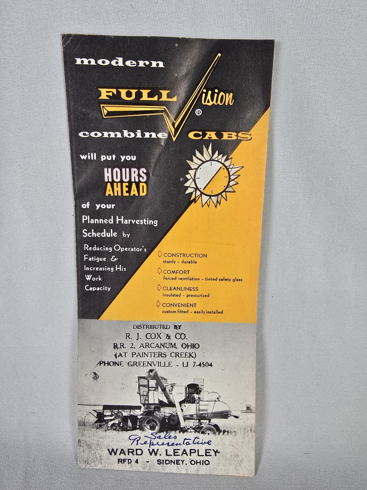FULL VISION COMBINE CABS Brochure Pamphlet Ward W Leapley For JD IHC AC CASE