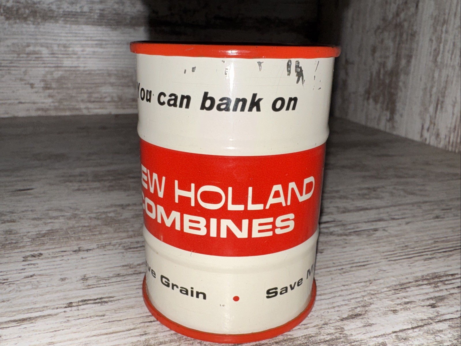 Vintage New Holland Combines 55 Gallon Drum Coin Bank Advertisement