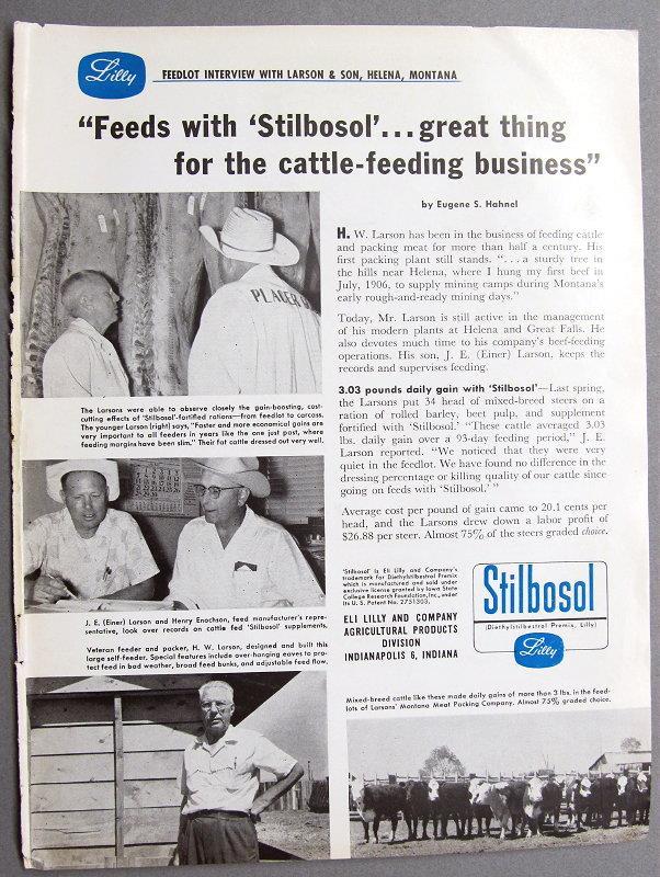 Original 1957 Feed Ad Photo Endorsed by H W & J E Larson, of Helena Montana