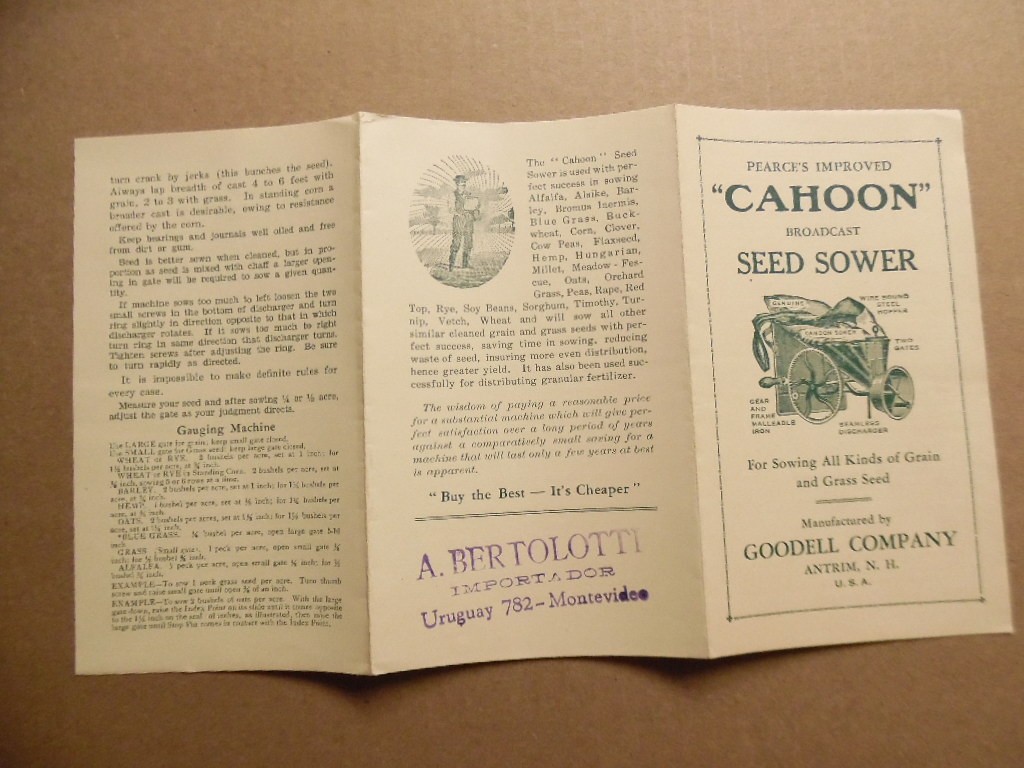 1920s PEARCE’S CAHOON BROADCAST SEED SOWER Instruction Manual Goodell Mfg Antrim