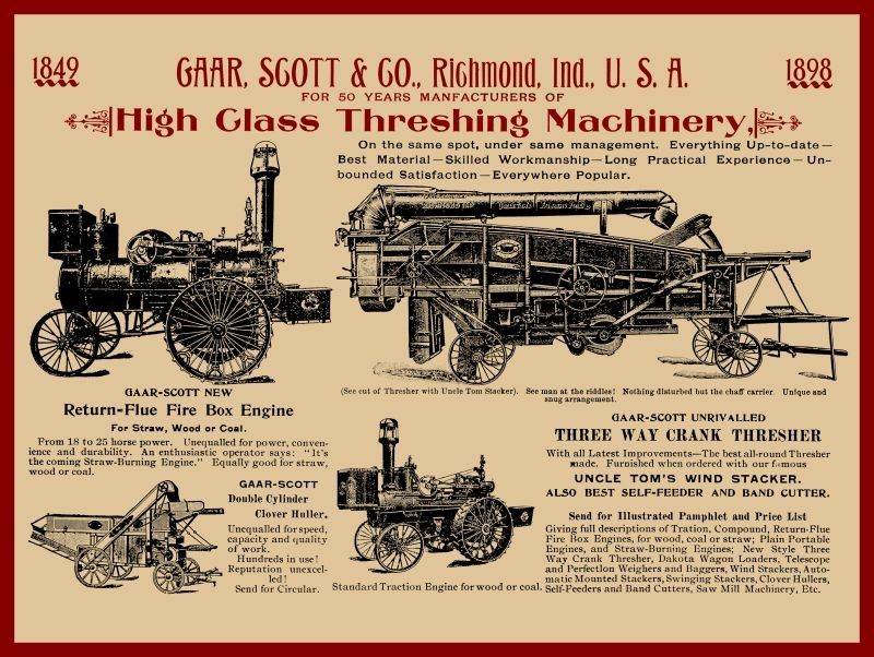 1898 Gaar Scott High Class Threshing Machinery NEW METAL SIGN: 12×16″
