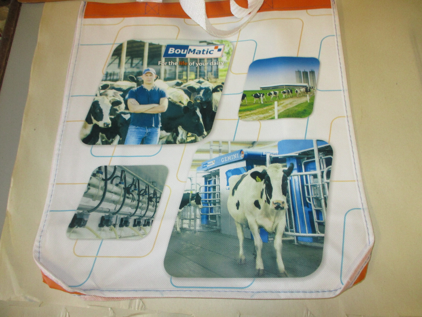 2 BOUMATIC DAIRY Shopping Bag Lot 13.5″x13.75″ (Orange/Blue) XCALIBUR 360EX 2.0