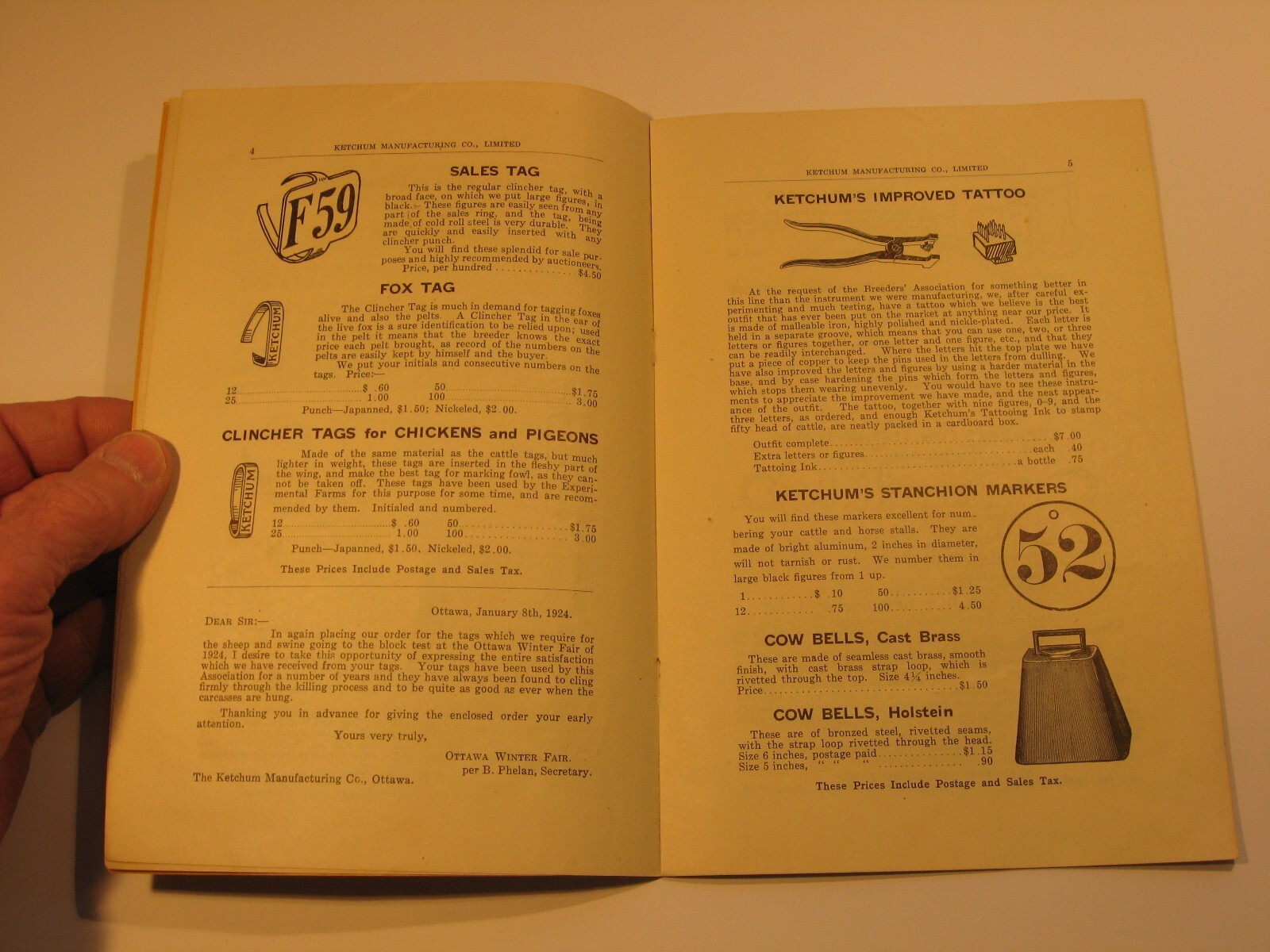 Ketchum Manufacturing 1923 Catalog Animal Tags Cattle Sheep Ottawa