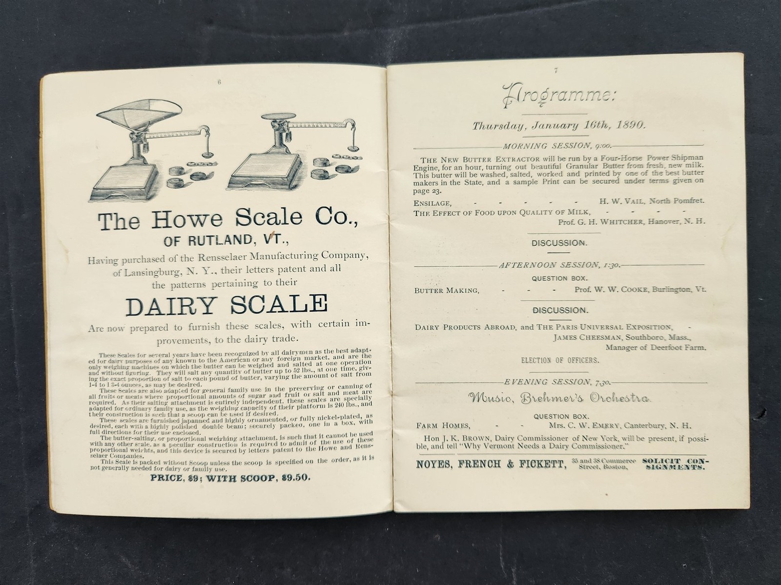 1890 antique VERMONT DAIRYMEN’S ASSOC w ADS PROGRAM EXHIBIT 29th annual meeting