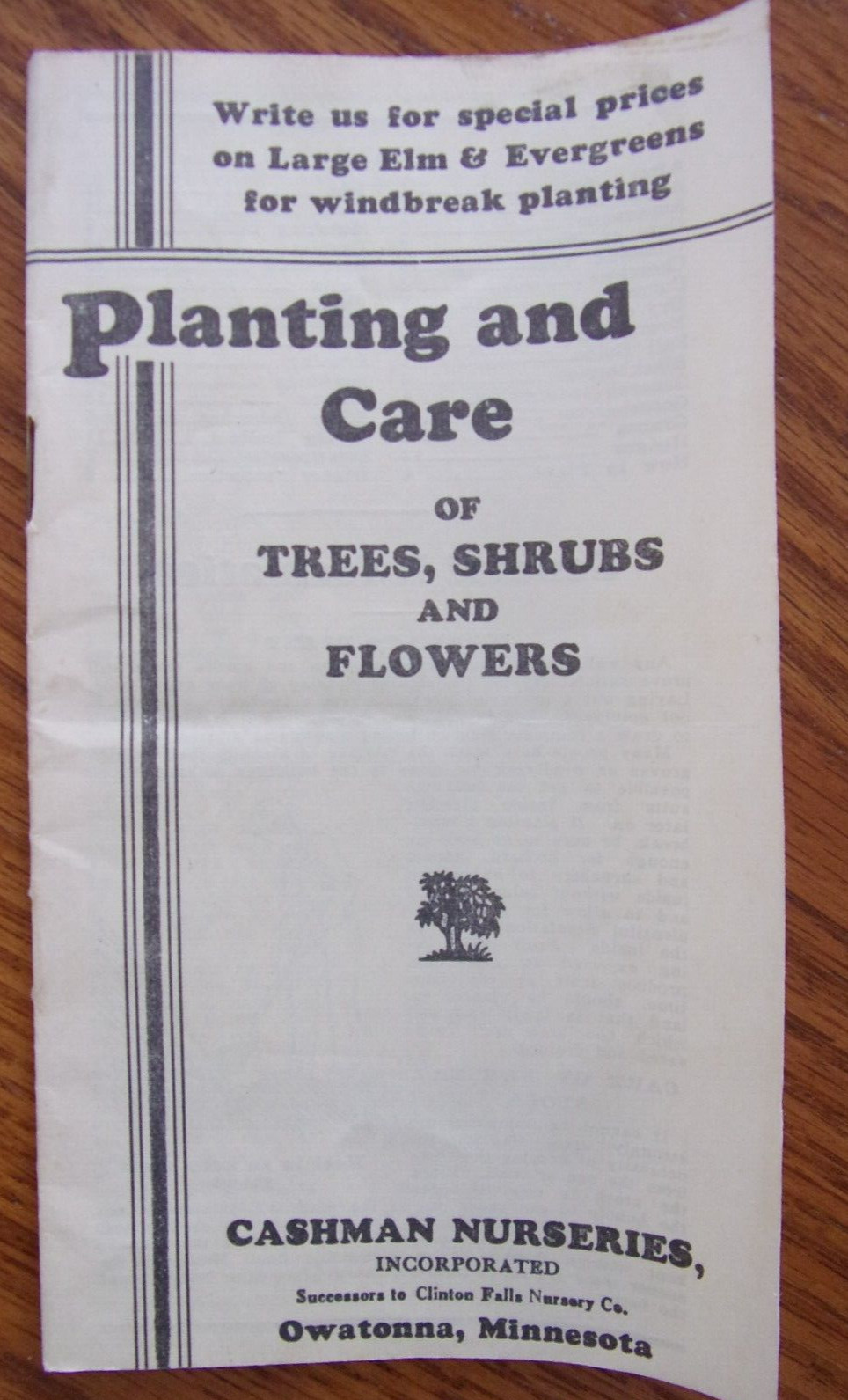 VINTAGE OWATONNA MINNESOTA CASHMAN NURSERIES PLANTING & CARE BROCHURE 1940’S?