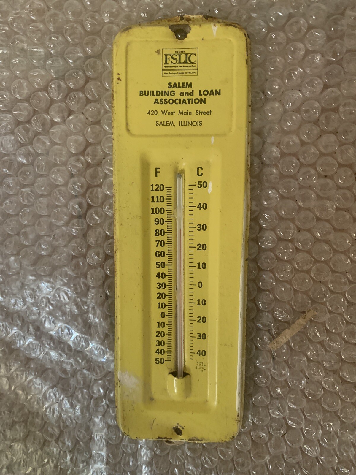VINTAGE ADVERTISING WALL THERMOMETER-SALEM IL. BUILDING AND LOAN ASSOCIATION