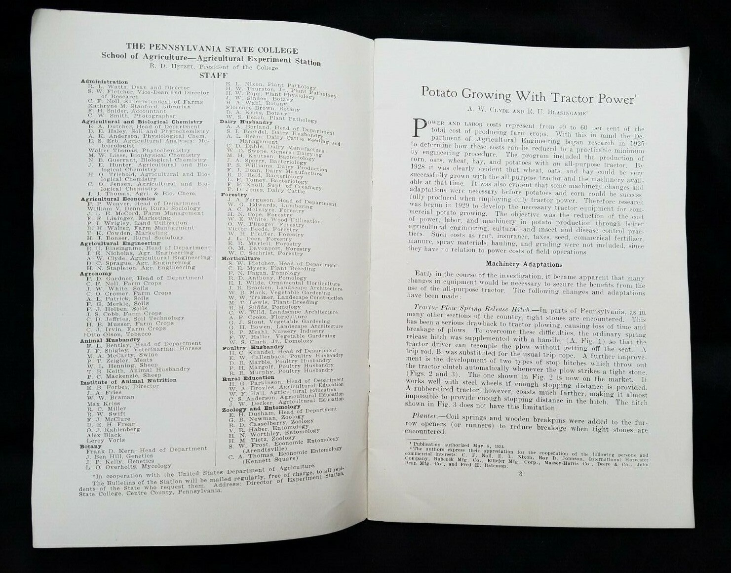 1934 Pennsylvania State College Ag Bulletin Potato Growing With Tractor Power