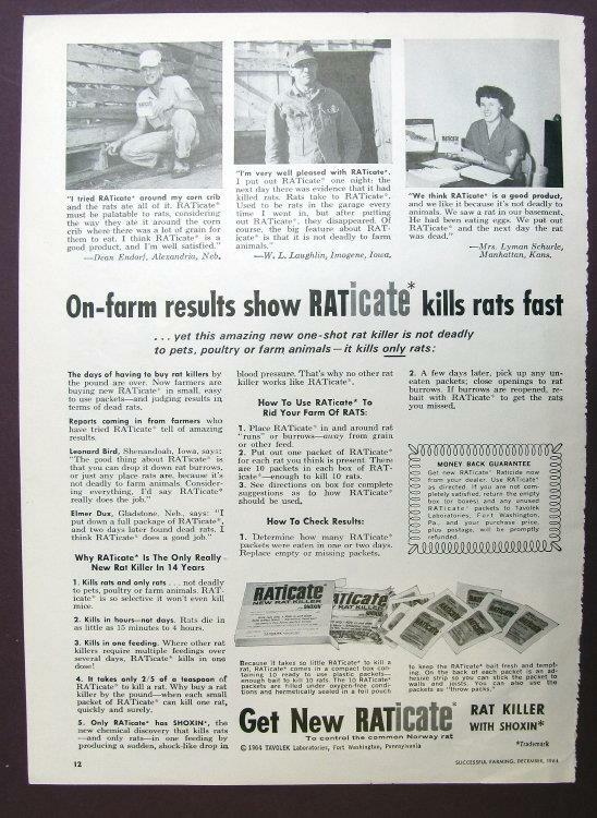 Original 1964 Raticate Ad Photo Endorsed Mrs Lyman Schurle, Manhattan Kansas