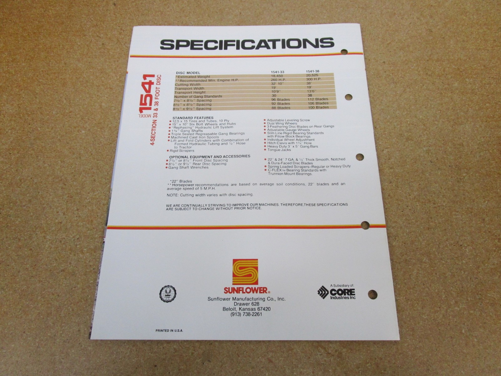 1980’s Sunflower Disc 1541 disk tillage sales brochure 6pg ORIGINAL farm equip