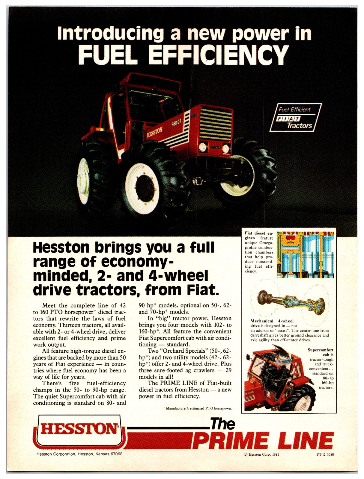 Vintage 1981 Hesston Prime Line Tractors Original Ad (8in x 11in) Advertisement