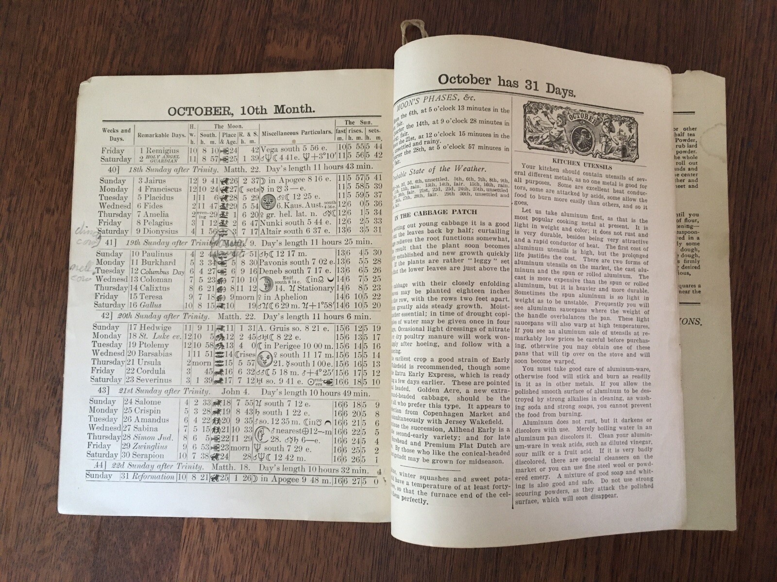 Vintage 1926 John Bear Baer’s Agricultural Almanac Lancaster PA