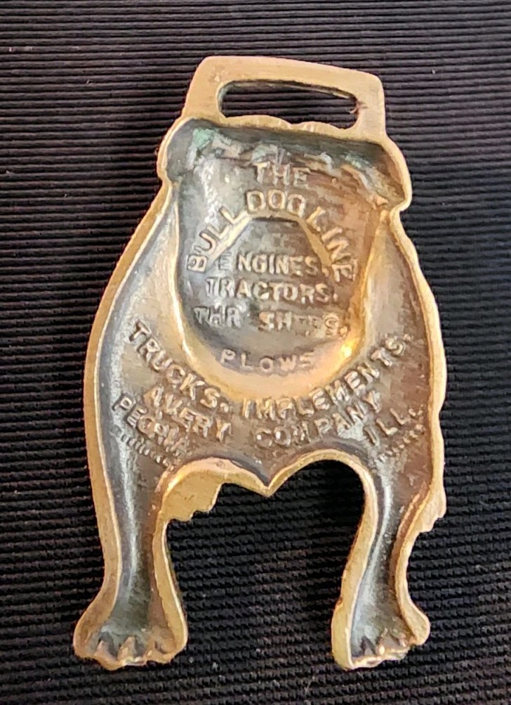 Antique “TEETH TALK” Avery Mfg Co Peoria IL TOOTHY BULLDOG Advertising Watch Fob