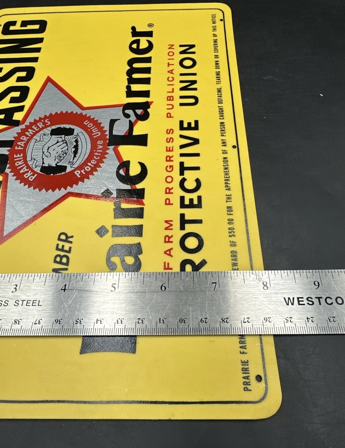 Vintage Prairie Farmer No Trespassing Sign Protective Union Plastic Sign 12″x8″