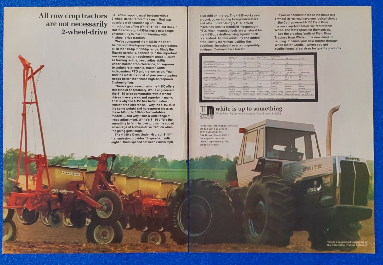 1970s WHITE MOTOR COMPANY 4-150 FIELD BOSS TRACTOR ORIGINAL 2 PAGE PRINT AD