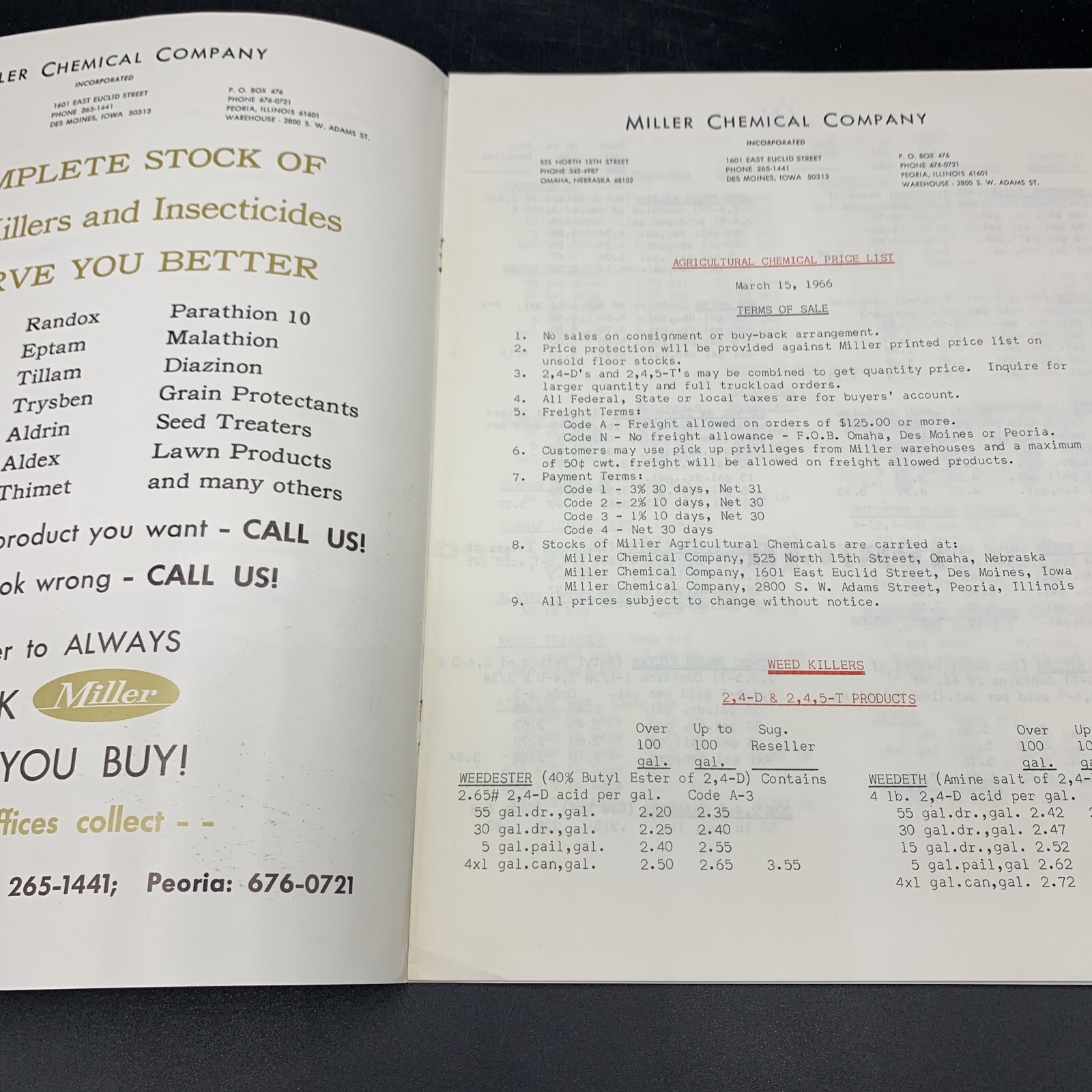 Lot 1960’s Miller Chemical Co Dealer Catalog & Price List-Home/Farm/Livestock