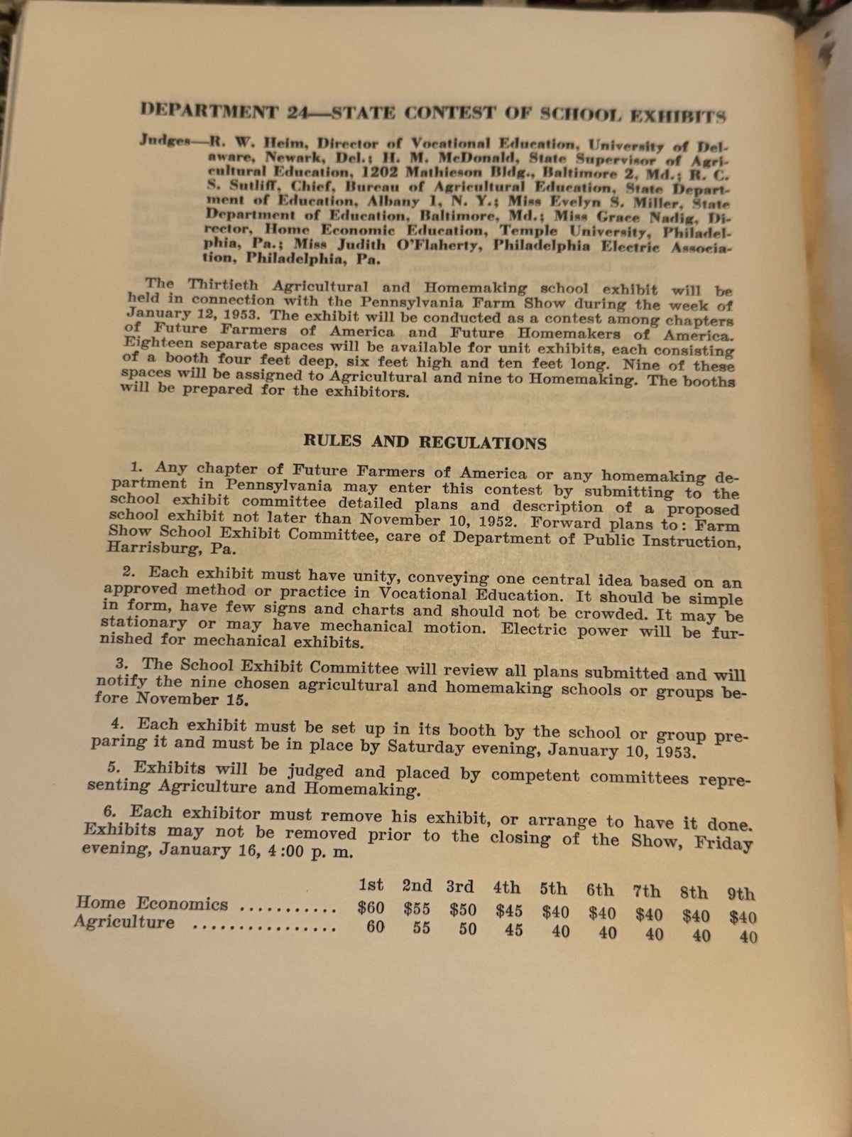 Pennsylvania State Farm Show Premium List January 12-16 1953