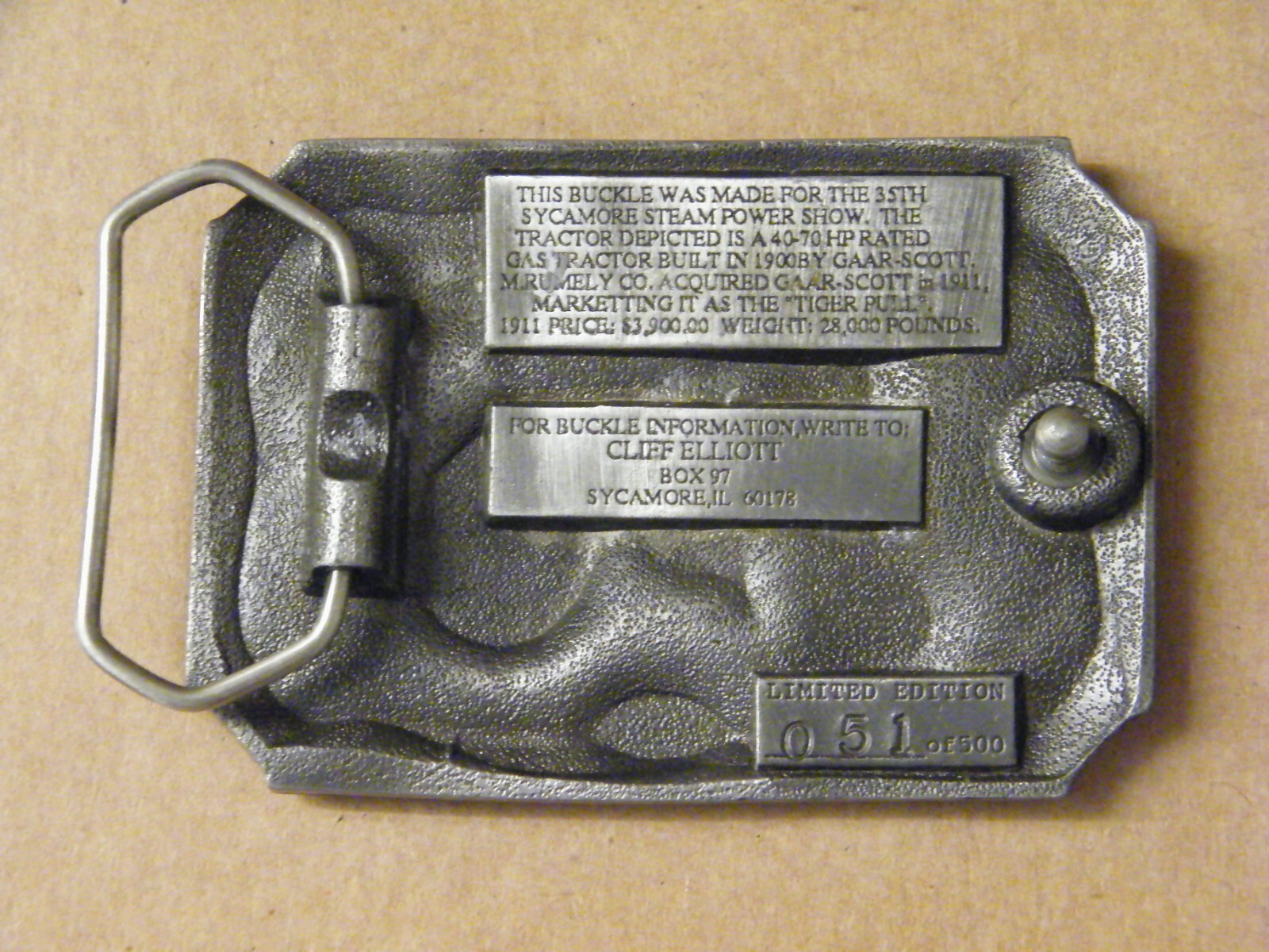 1991 The 35th Sycamore Steam Power Show Sycamore, IL Belt Buckle
