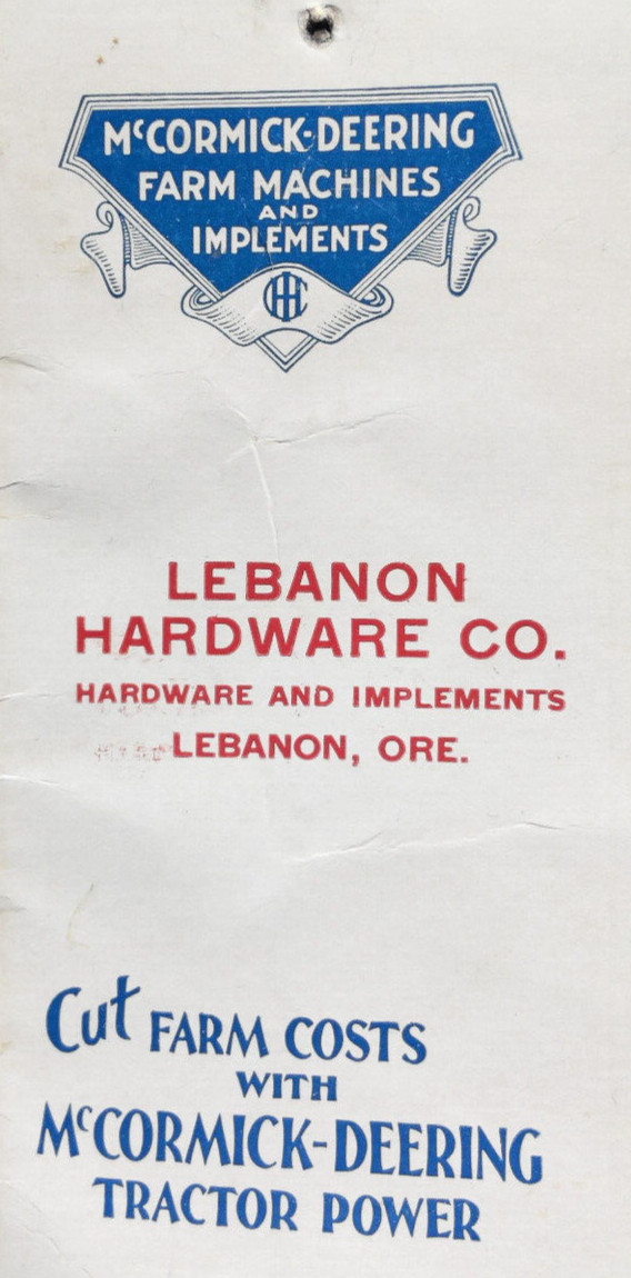 McCormick Deering Farm Machine and Implements Notebook 1934 35 Lebanon Hardware