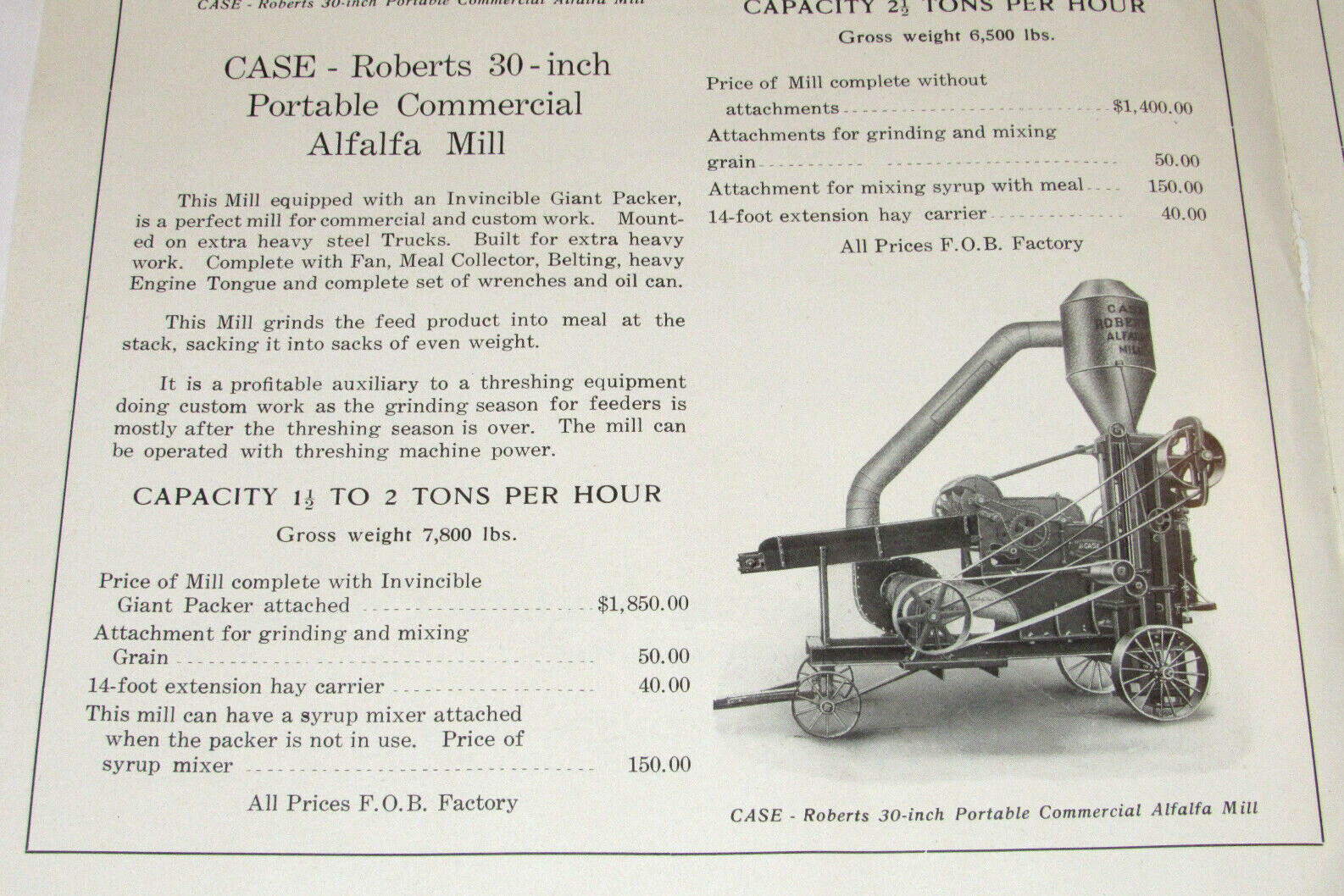 VTG 1913 CASE-ROBERTS ALFALFA MILLS CATALOG! J I CASE THRESHING MACHINE CO! JI