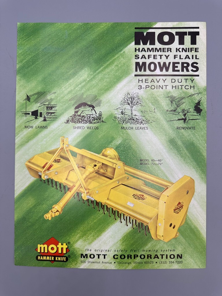 1970s MOTT Hammer Knife MOWERS 3 Point Hitch Farm Advertising Brochure
