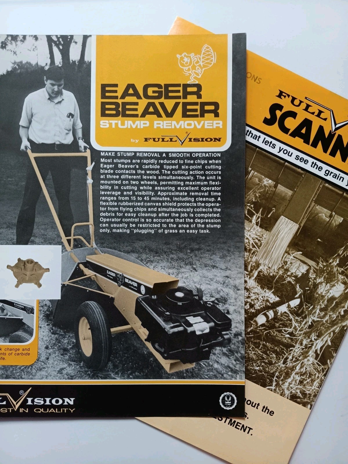 2 FullVision Scanners & Eager Beaver Flyers Brochures Vtg Farming Advertising