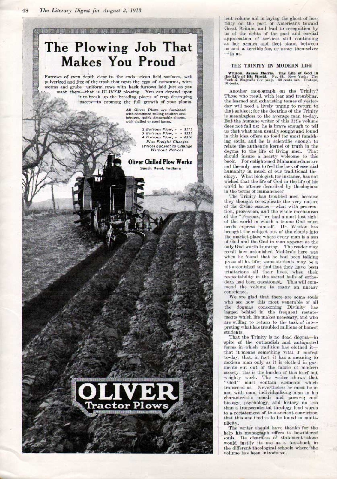 1918 OLIVER CHILLED TRACTOR FARM AGRICULTURE PLOW SOUTH BEND EQUIP AD 6205