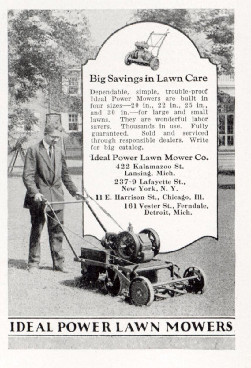 1927 Ideal Power Lawn Mower: Big Savings Vintage Print Ad