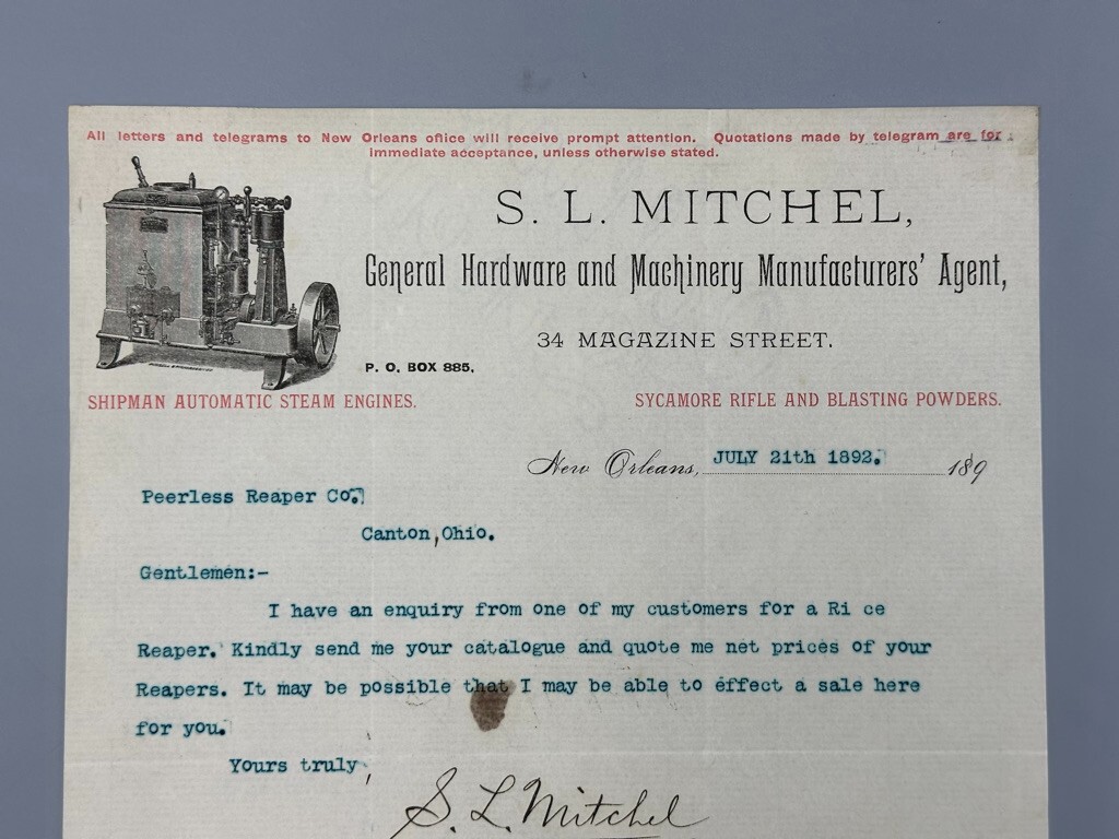 1892 Mitchell SHIPMAN STEAM ENGINES Farm Advertising Illustrated NEW ORLEANS