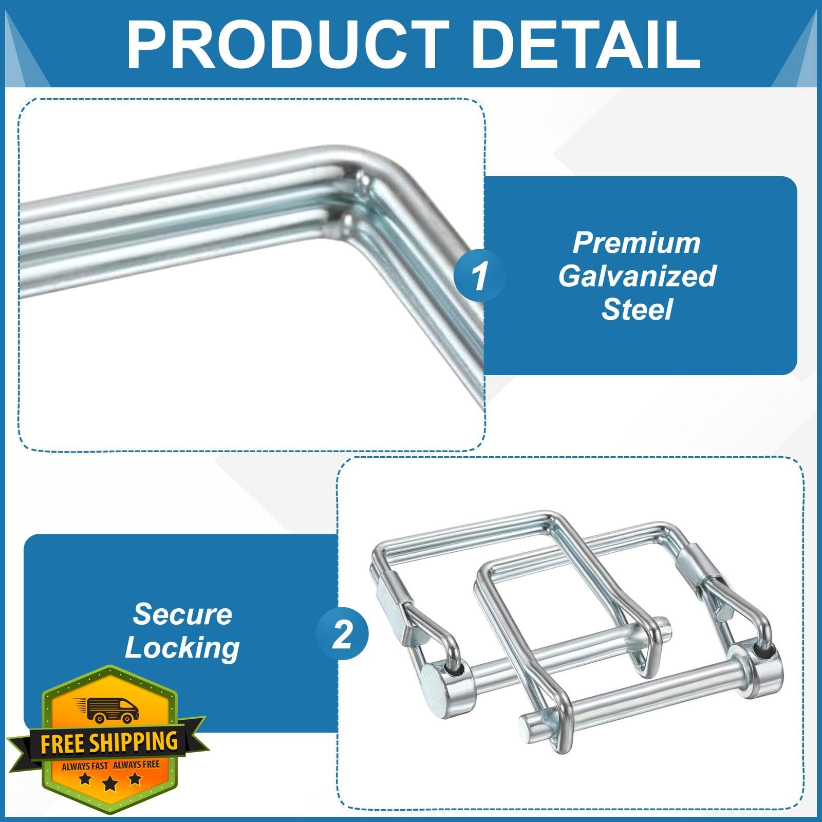 Trailer Coupler Pin 5/16″x3.9″ Hitch Lock Clip Square w/Loop 4 Pc