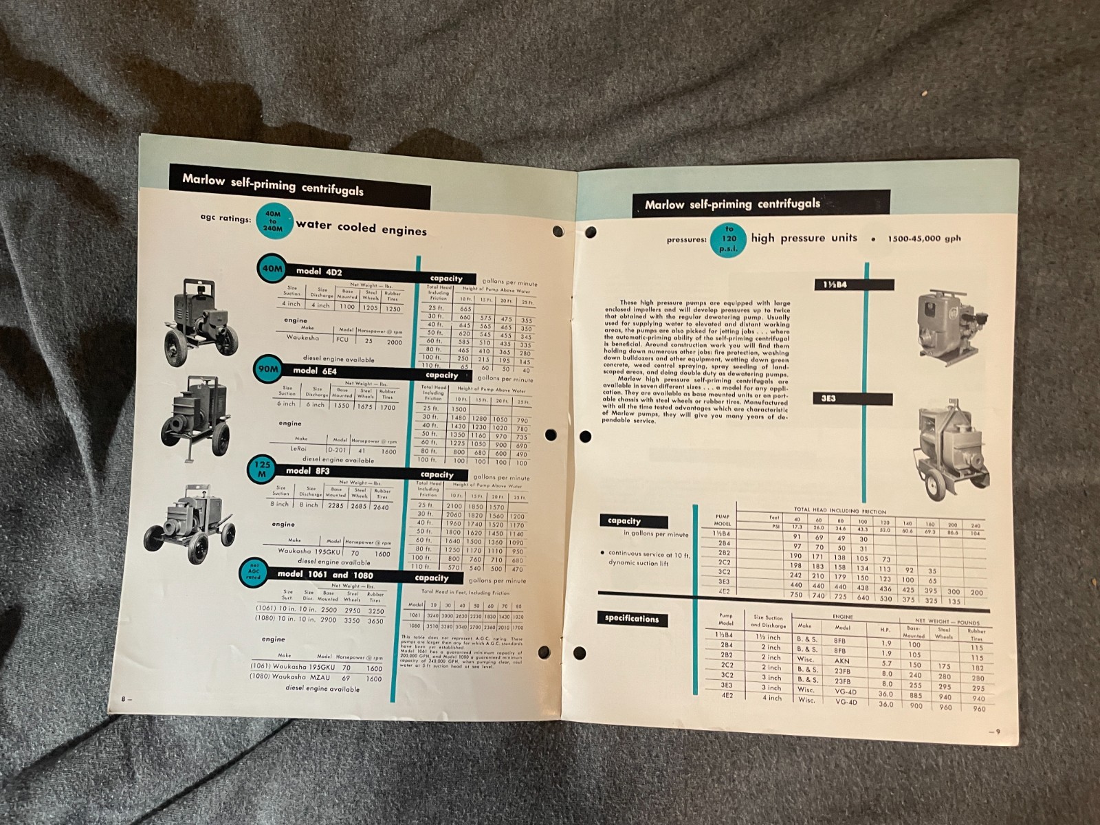1950’s Marlow Contractors Pumps Brochure Spec Sheet Bell Gossett Vintage