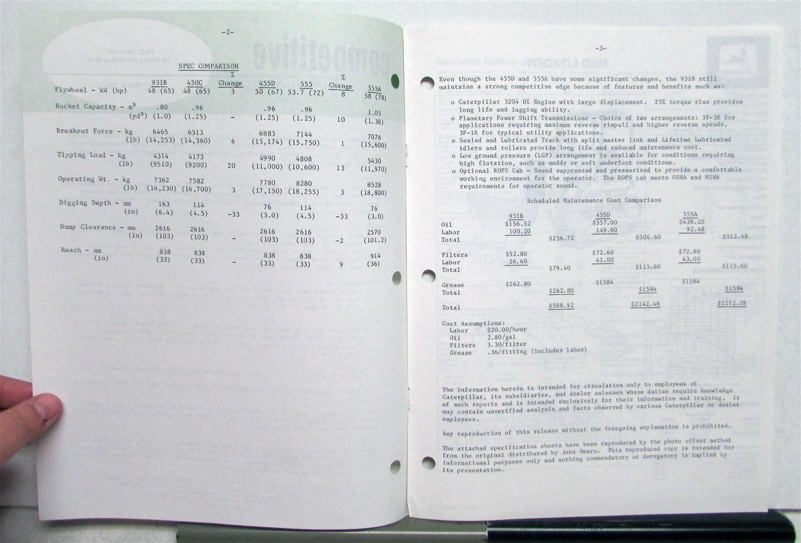 1984 Caterpillar Loaders John Deere Specs Construction Competitive Info PRELIM
