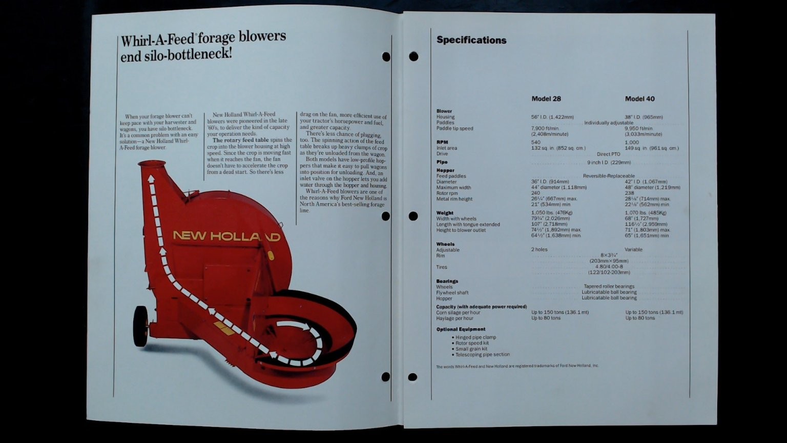 Ford New Holland Forage Blowers Brochure Vintage 1988 Agriculture