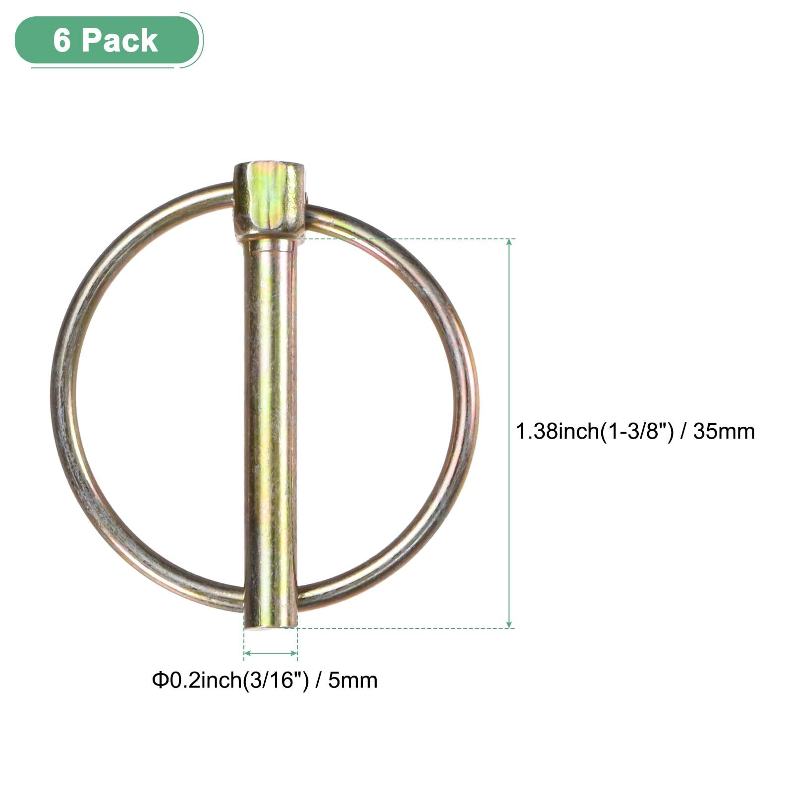 6-Pack 3/16″ Linch Pin with Ring 1-3/8″ Carbon Steel Lynch Pin Trailer Pins f…
