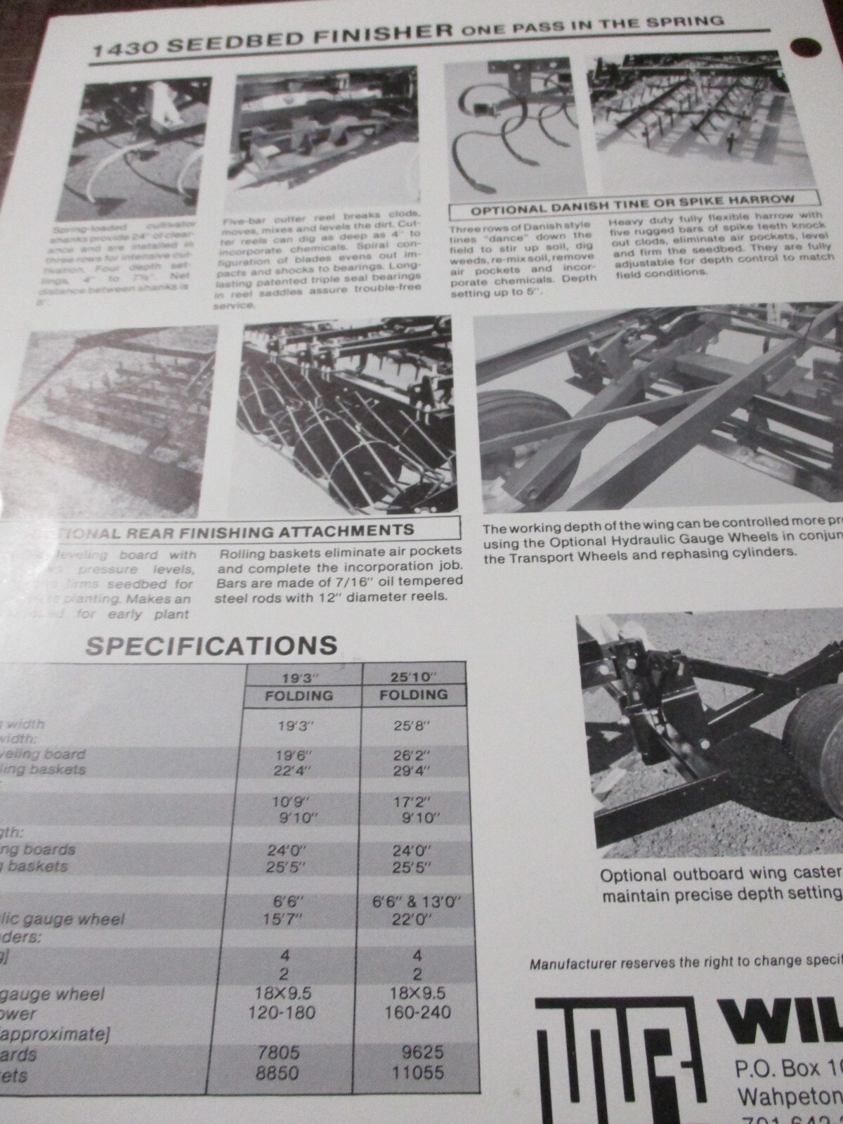 Wil-Rich 1400/1430 Seedbed Finisher, 1500 Stalkmaster Sales Brochures 3 items